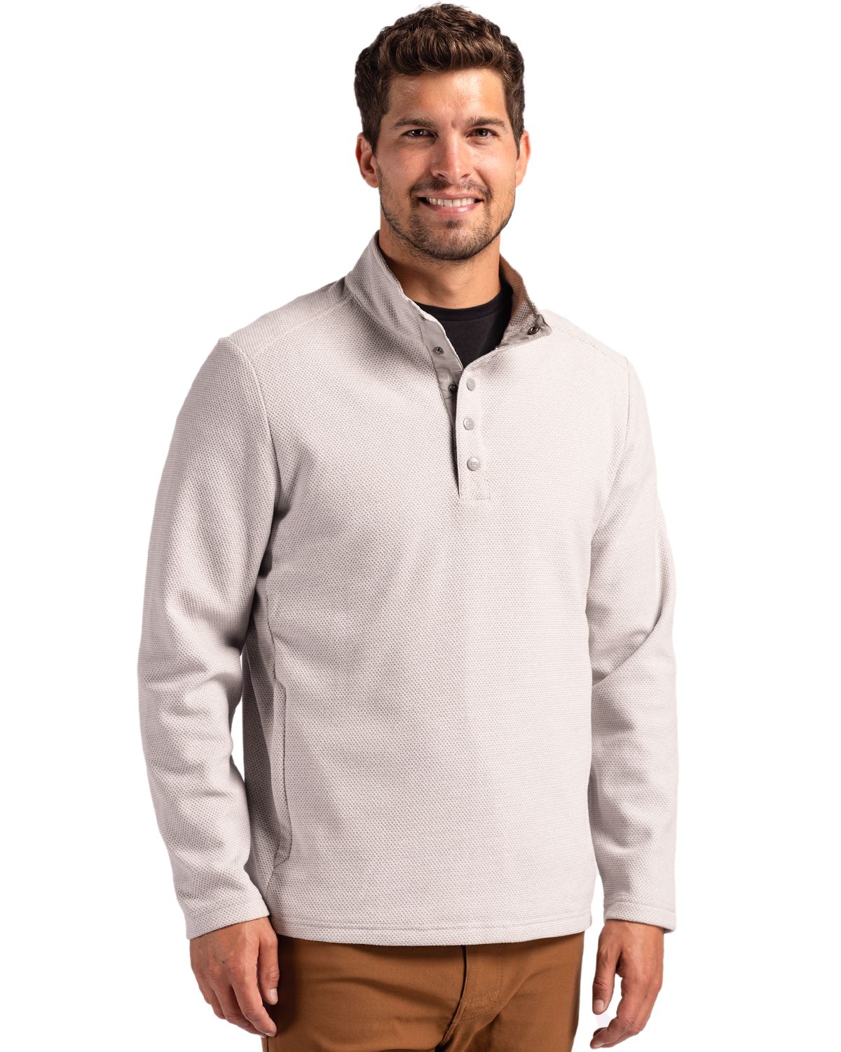 Cutter & Buck Hunts Point Recycled Fleece Mens Hybrid Snap Placket Pullover