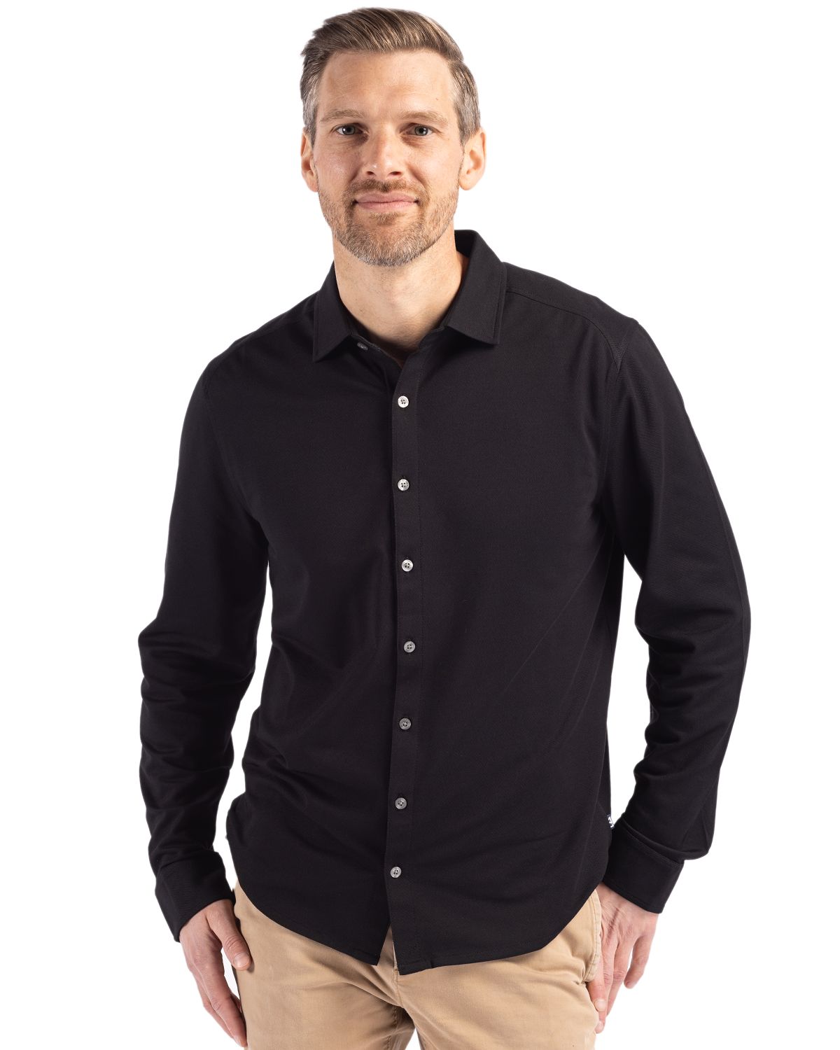 Cutter & Buck Advantage Epic Confidence Recycled Tri-Blend Pique Mens Long Sleeve Button Down Shirt