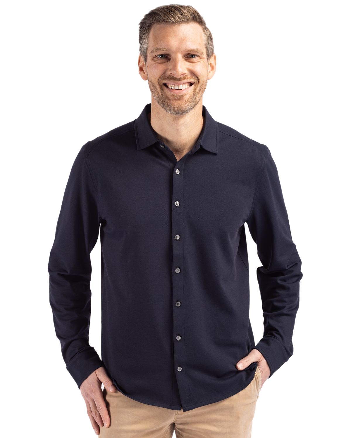 Cutter & Buck Advantage Epic Confidence Recycled Tri-Blend Pique Mens Long Sleeve Button Down Shirt