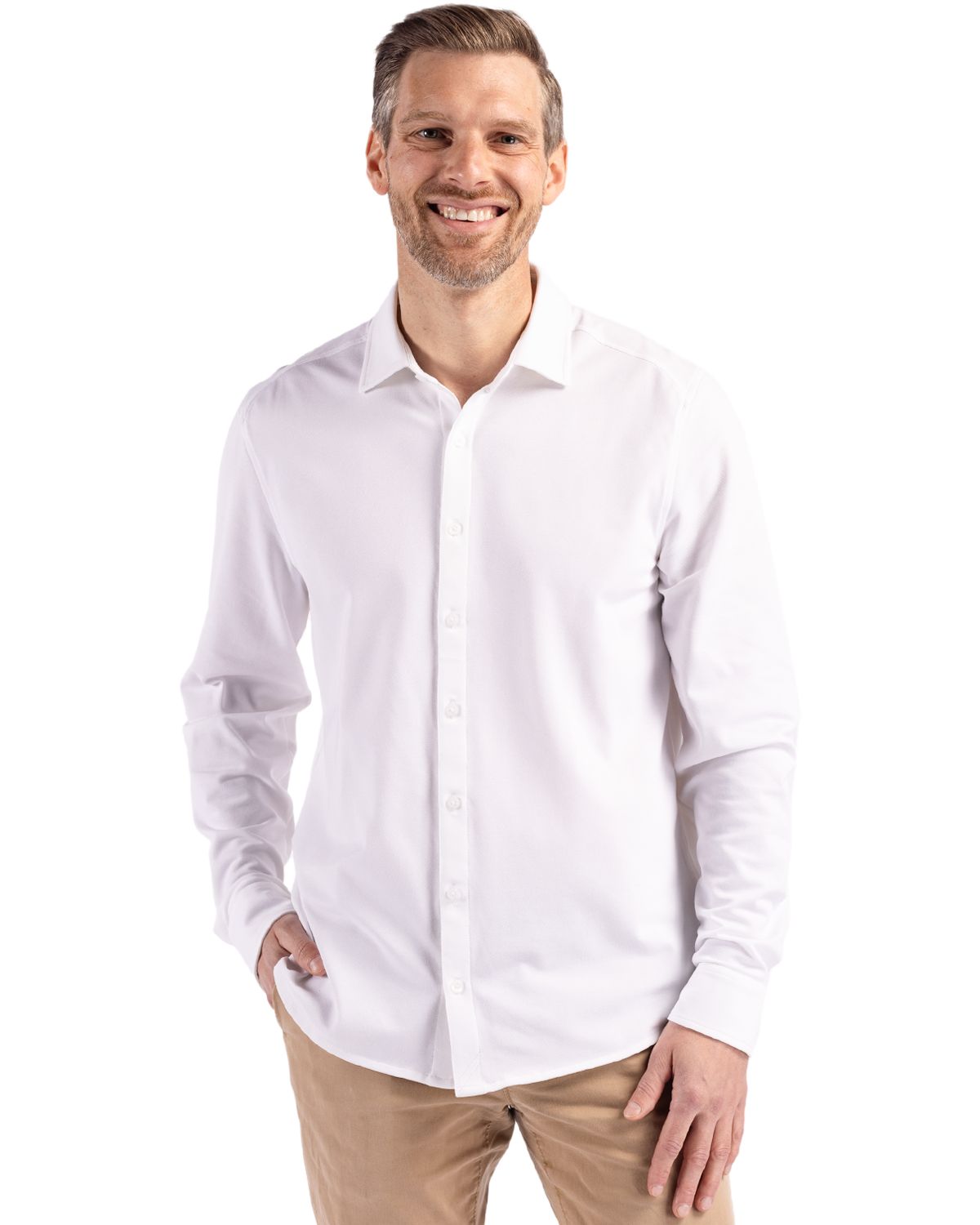 Cutter & Buck Advantage Epic Confidence Recycled Tri-Blend Pique Mens Long Sleeve Button Down Shirt