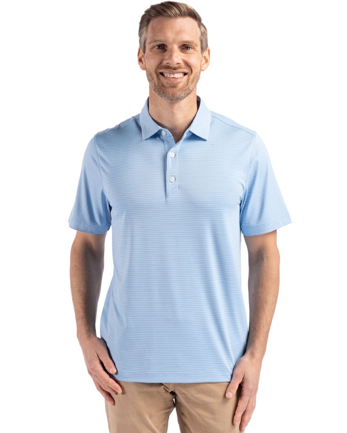 Cutter & Buck Forge Recycled Fine Line Stripe Four-Way Stretch Mens Polo