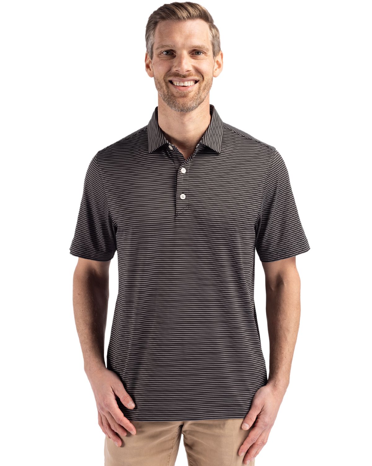 Cutter & Buck Forge Recycled Fine Line Stripe Four-Way Stretch Mens Polo