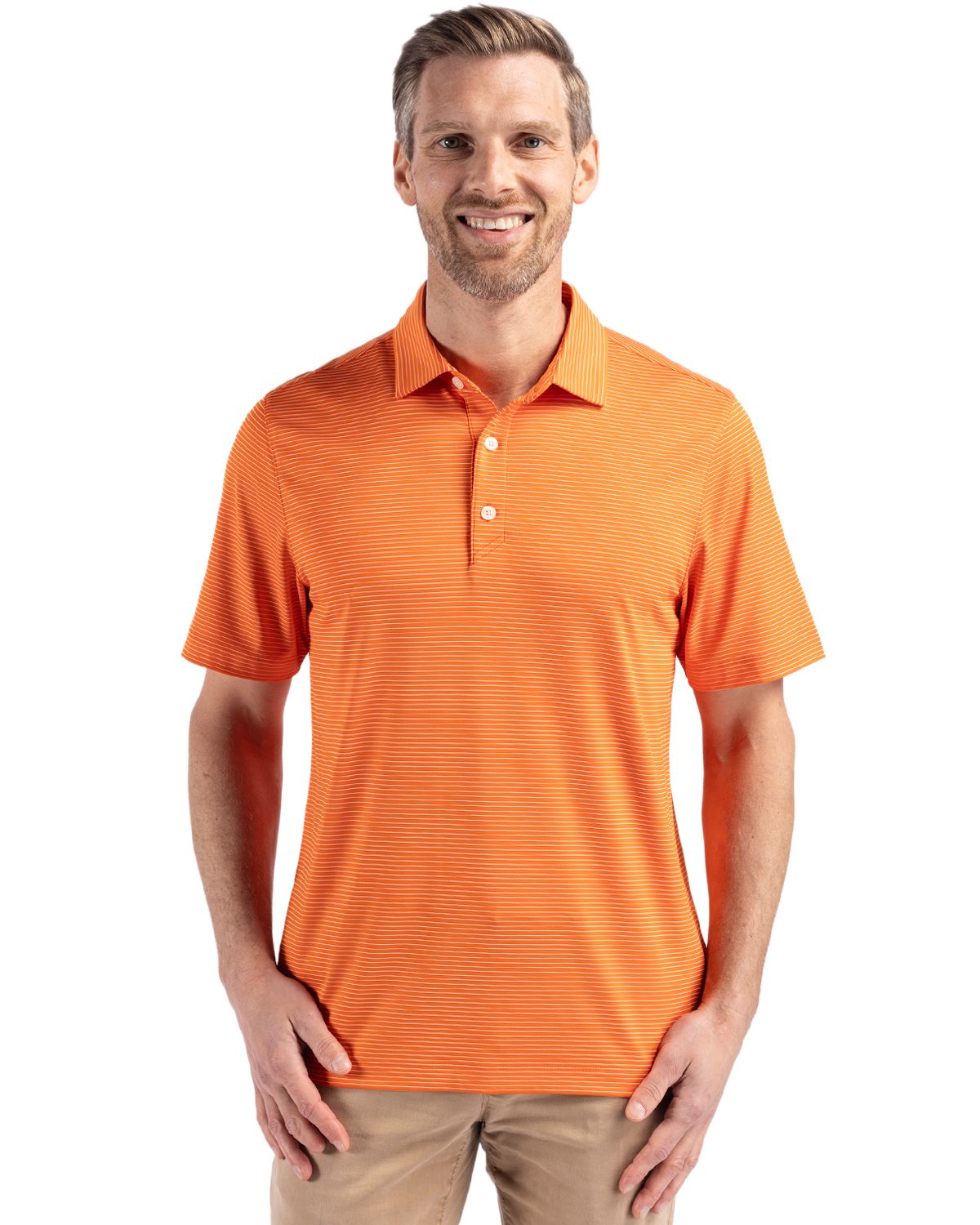 Cutter & Buck Forge Recycled Fine Line Stripe Four-Way Stretch Mens Polo