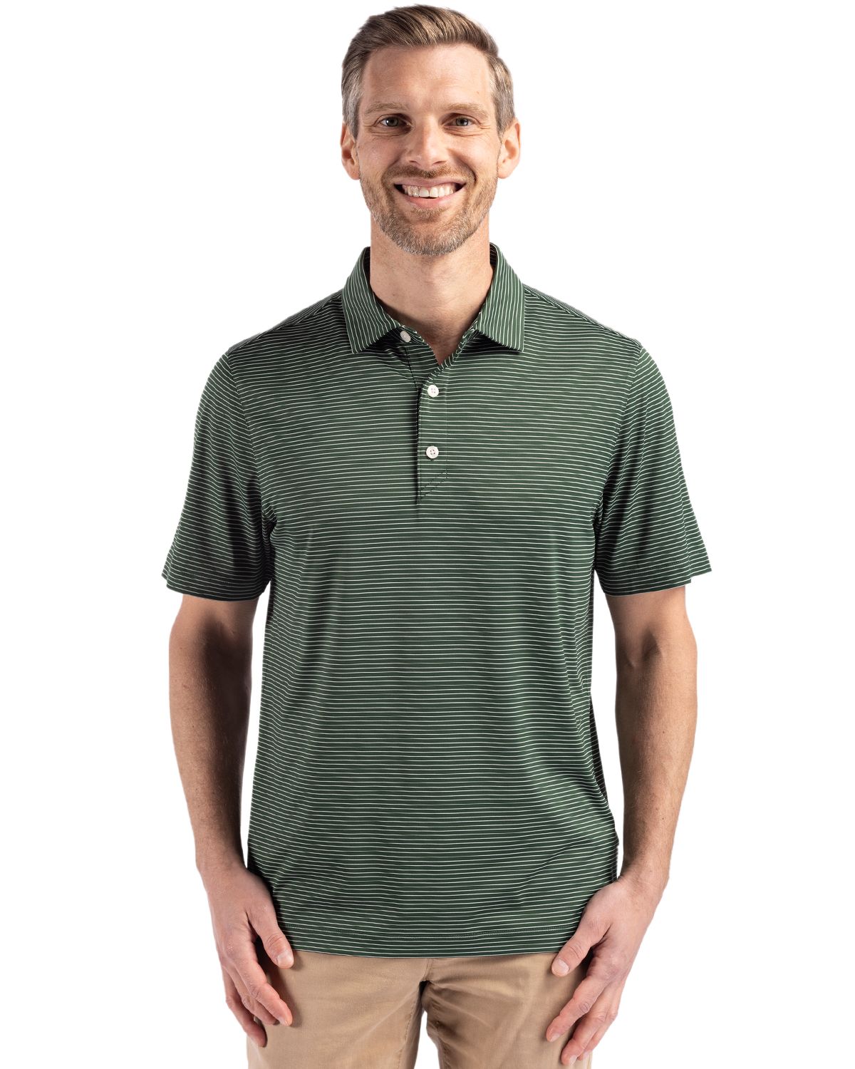 Cutter & Buck Forge Recycled Fine Line Stripe Four-Way Stretch Mens Polo
