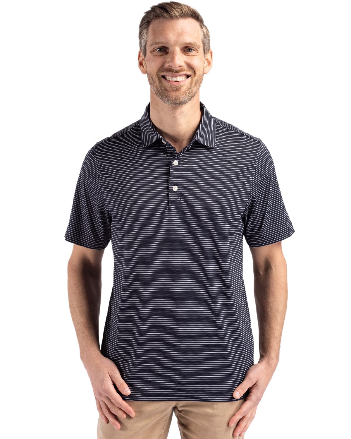 Cutter & Buck Forge Recycled Fine Line Stripe Four-Way Stretch Mens Polo