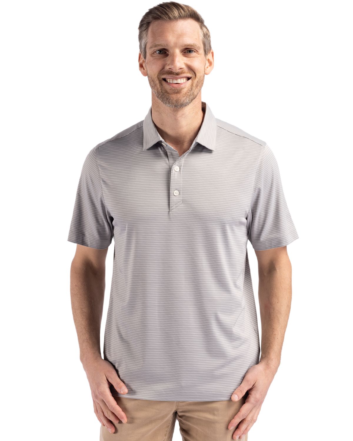 Cutter & Buck Forge Recycled Fine Line Stripe Four-Way Stretch Mens Polo