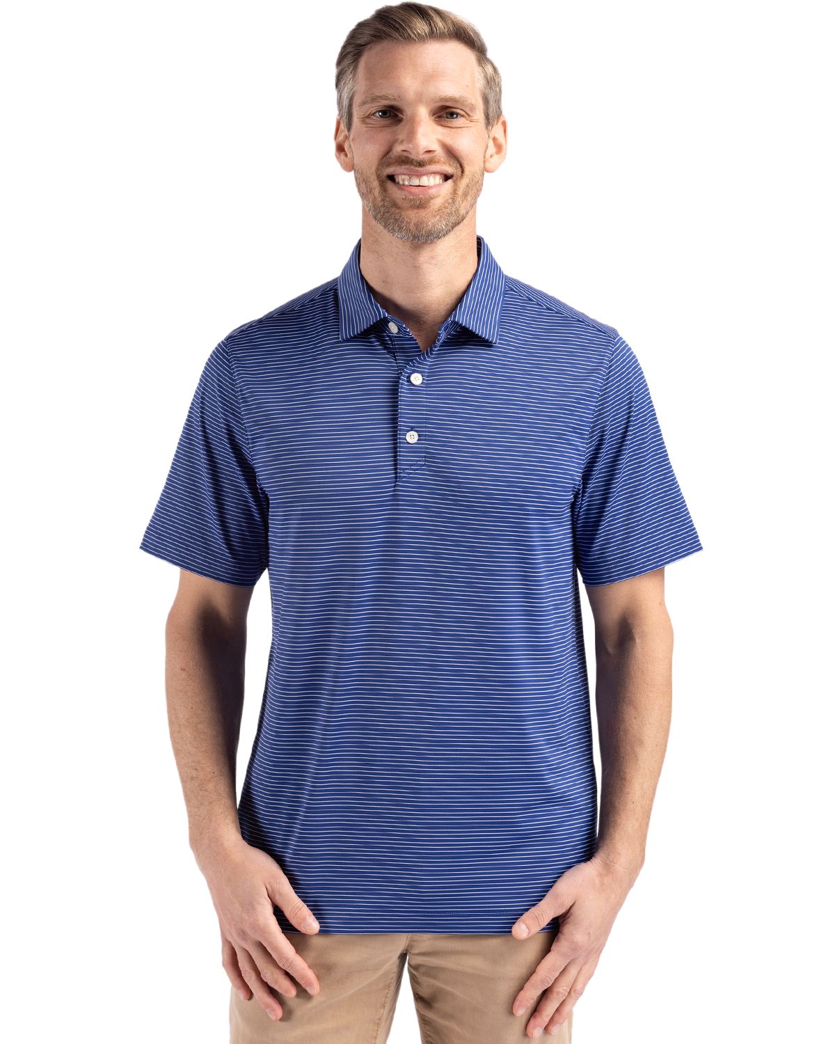 Cutter & Buck Forge Recycled Fine Line Stripe Four-Way Stretch Mens Polo