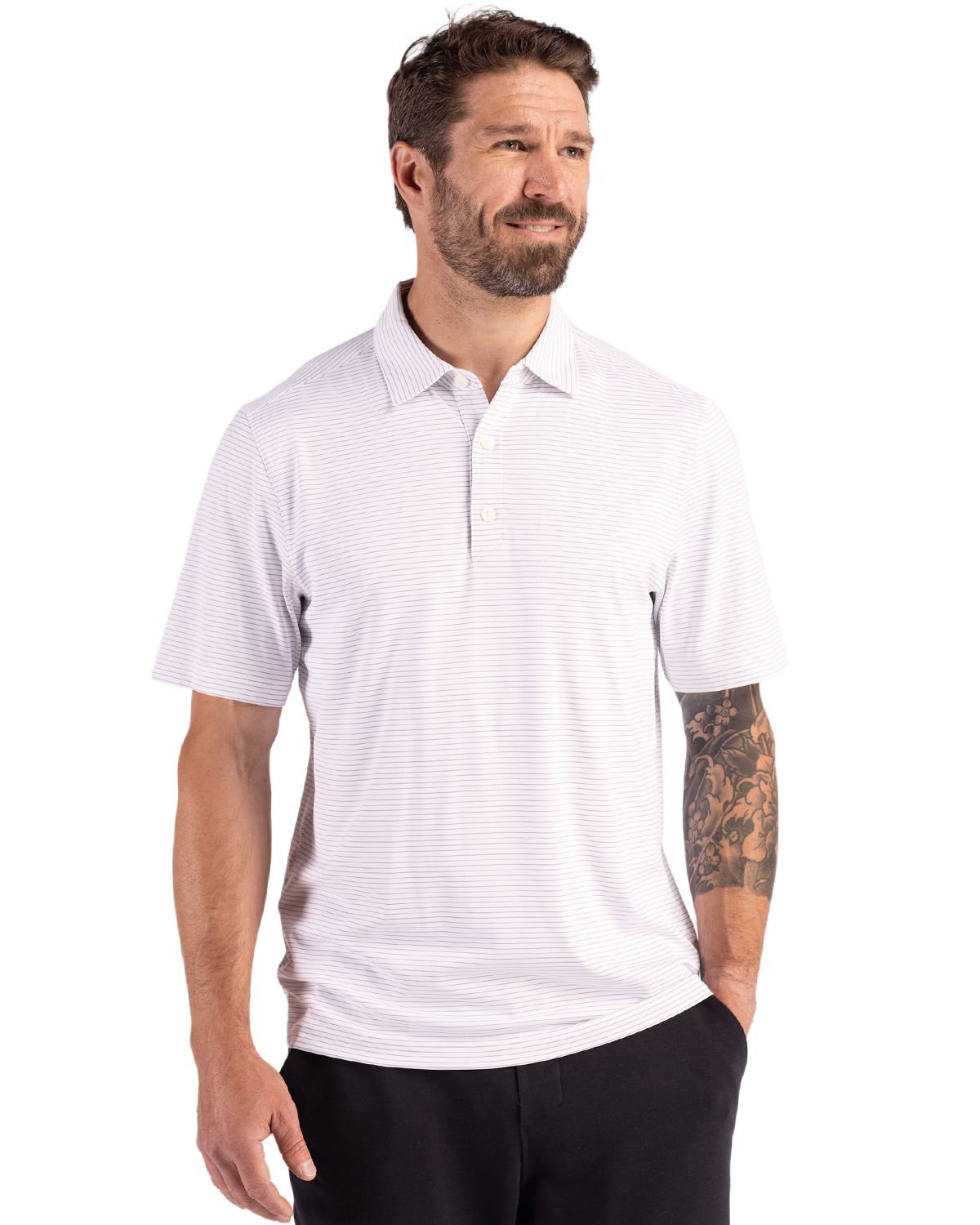 Cutter & Buck Forge Recycled Fine Line Stripe Four-Way Stretch Mens Polo