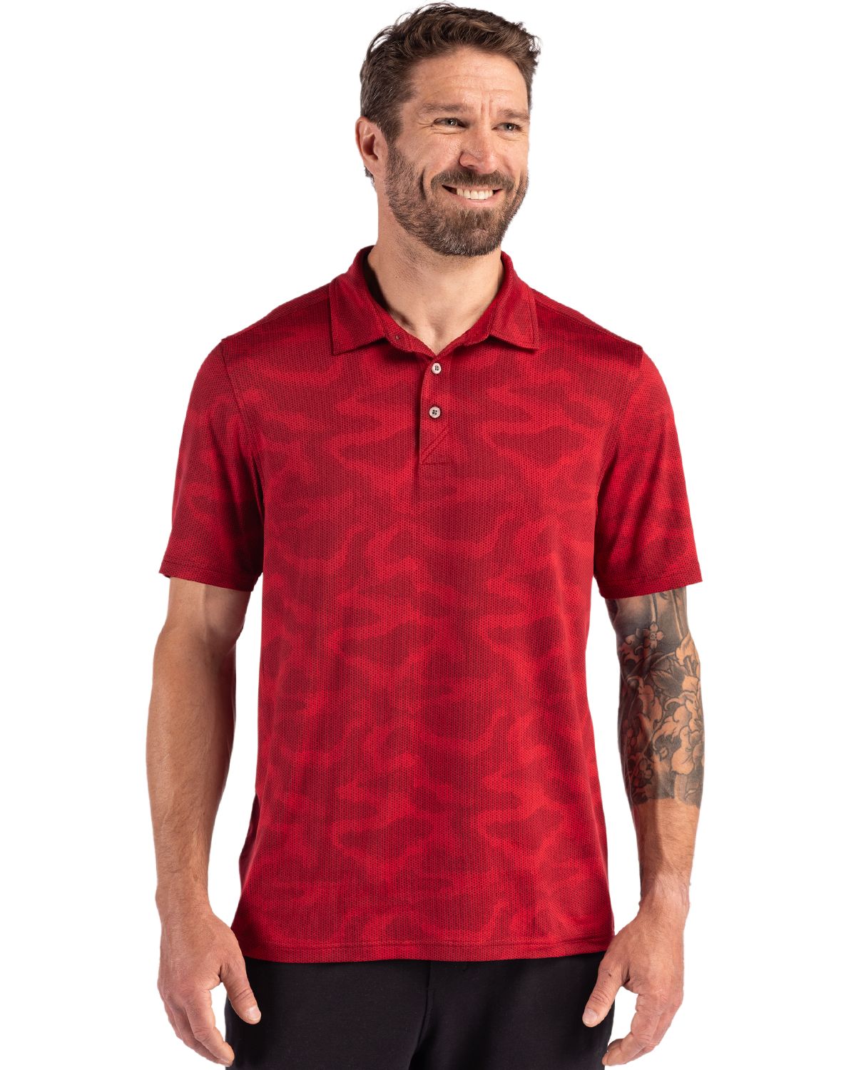 Cutter & Buck Coastline Recycled Double Peached Camo Print Mens Polo