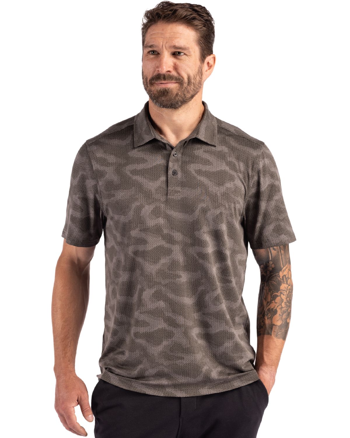 Cutter & Buck Coastline Recycled Double Peached Camo Print Mens Polo