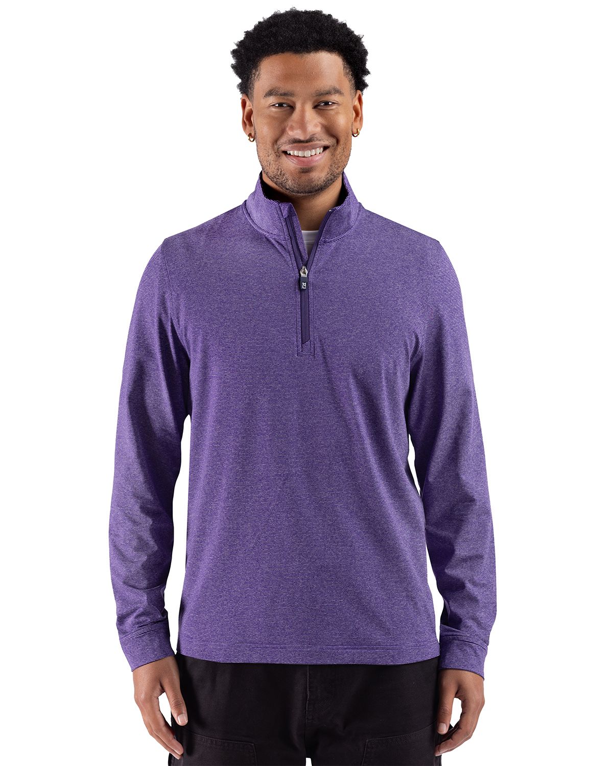 Cutter & Buck Adapt Recycled Soft Knit Stripe Mens Quarter Zip Pullover