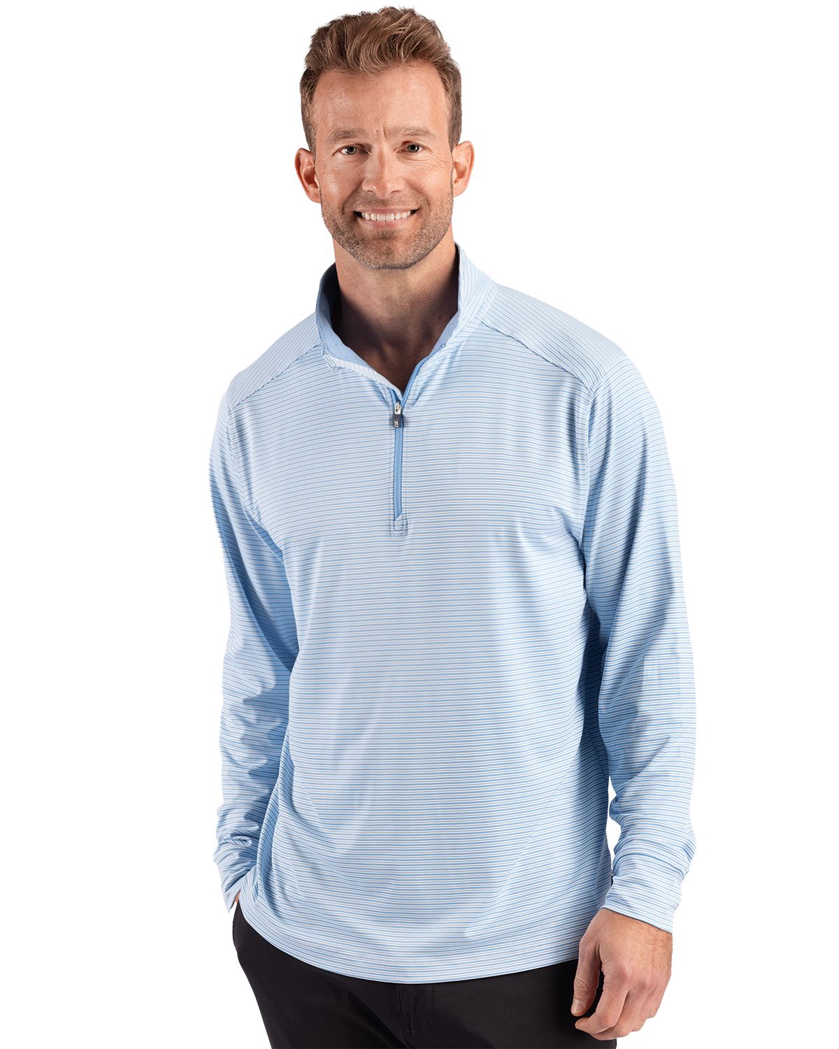 Cutter & Buck Forge Recycled Double Stripe Four-Way Stretch Mens Quarter Zip Pullover