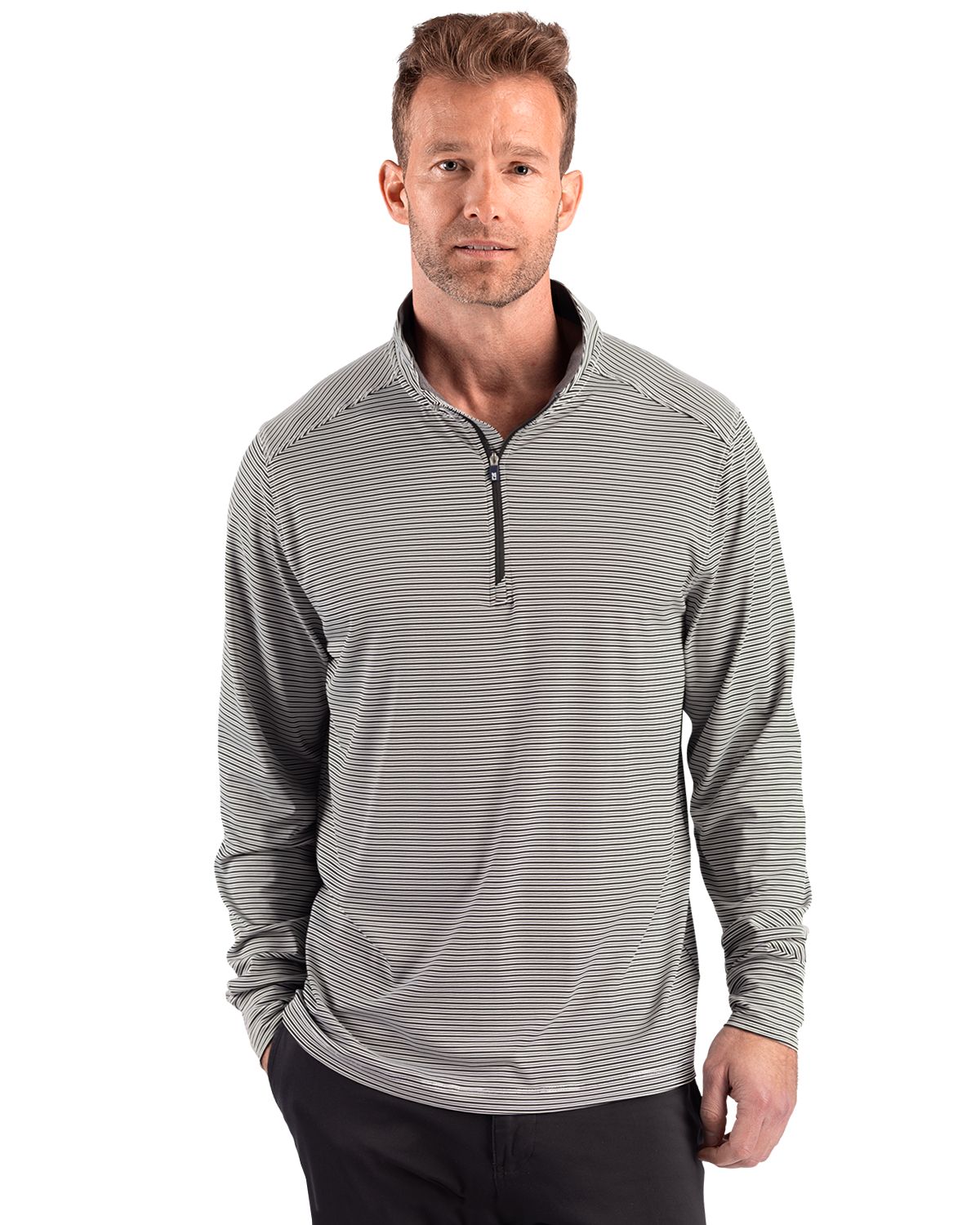 Cutter & Buck Forge Recycled Double Stripe Four-Way Stretch Mens Quarter Zip Pullover