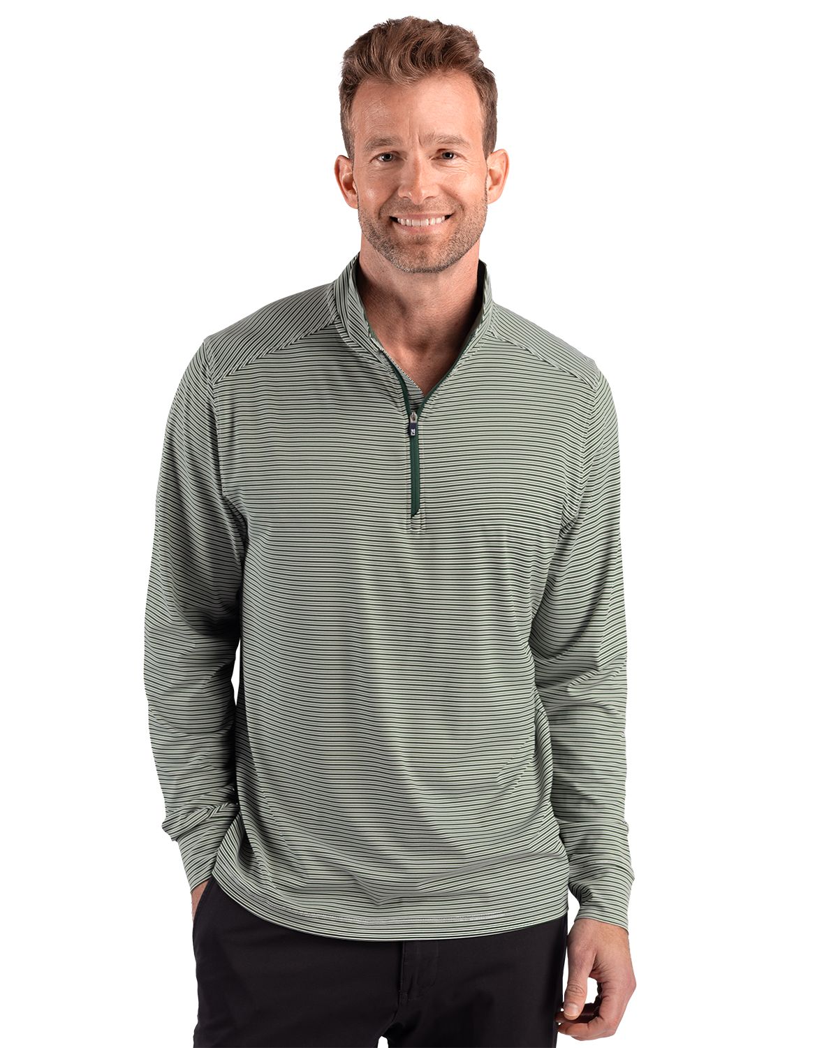 Cutter & Buck Forge Recycled Double Stripe Four-Way Stretch Mens Quarter Zip Pullover