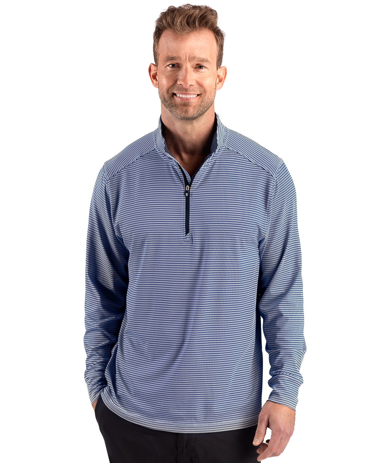 Cutter & Buck Forge Recycled Double Stripe Four-Way Stretch Mens Quarter Zip Pullover