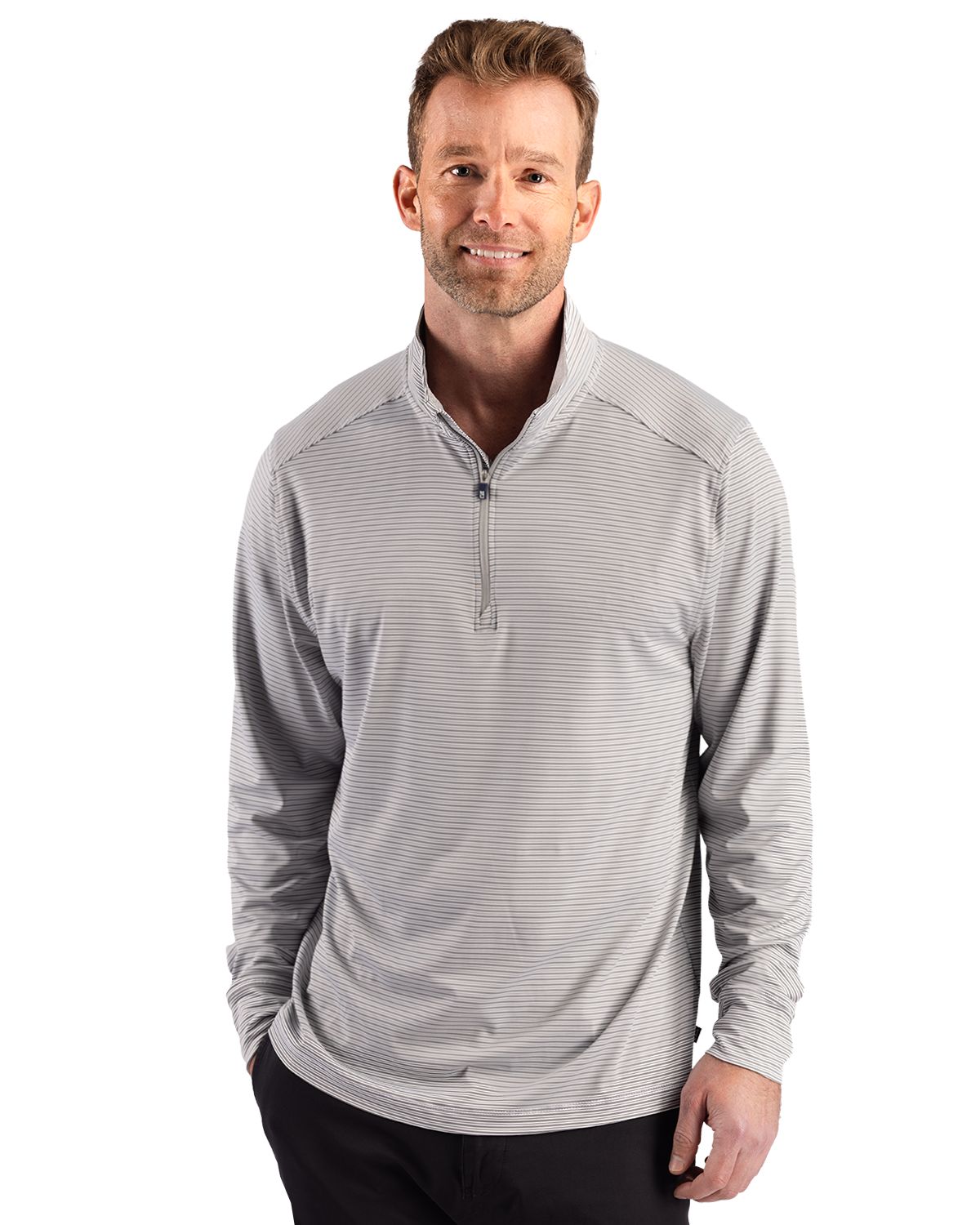 Cutter & Buck Forge Recycled Double Stripe Four-Way Stretch Mens Quarter Zip Pullover