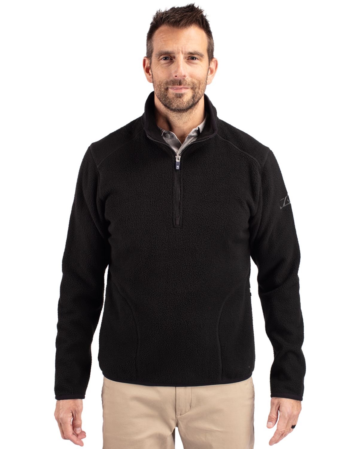 Cutter & Buck Cascade Epic Comfort Recycled Sherpa Fleece Mens Big & Tall Quarter Zip Jacket