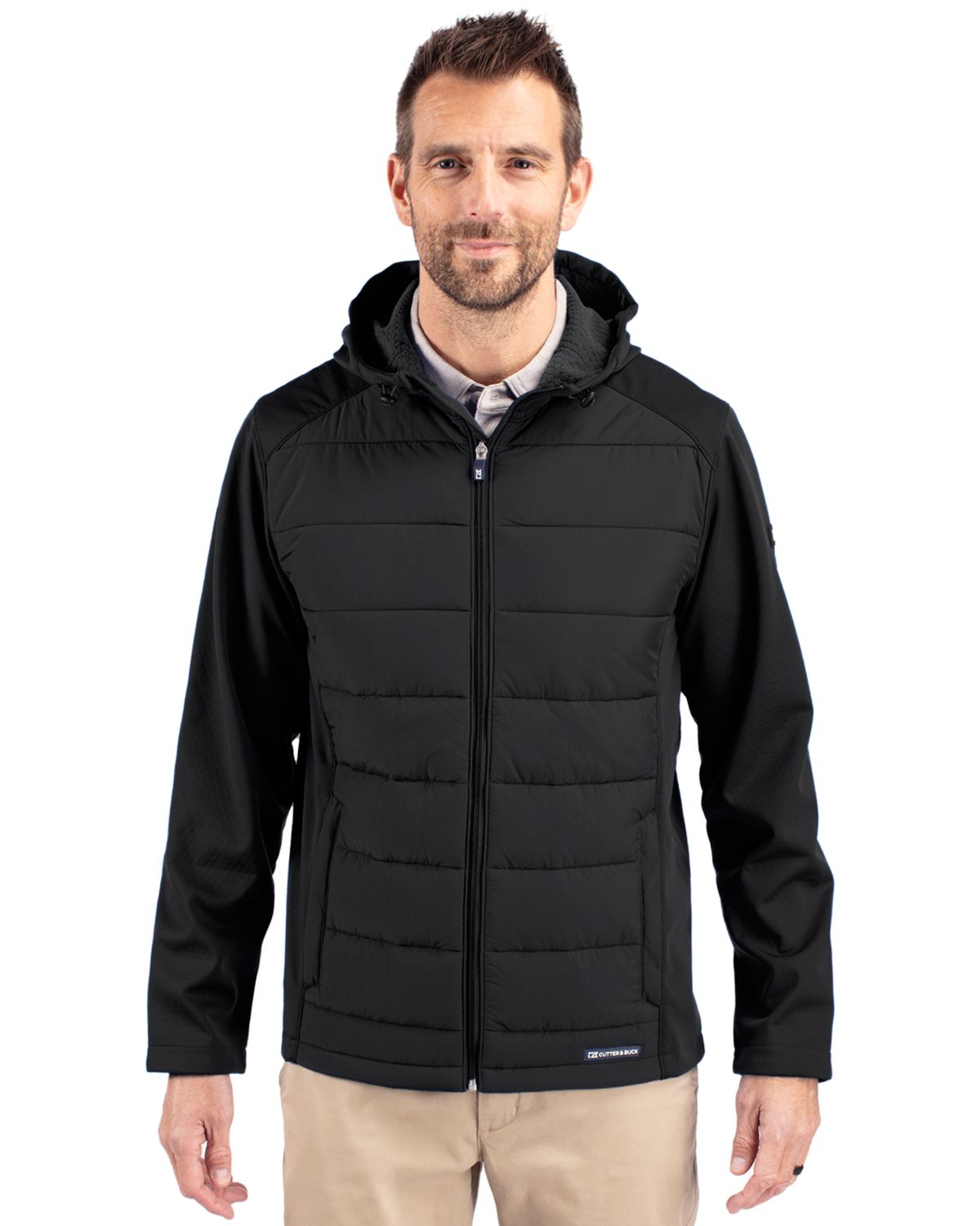 Cutter & Buck Evoke Epic Versatility Recycled Hybrid Softshell Mens Full Zip Hooded Jacket