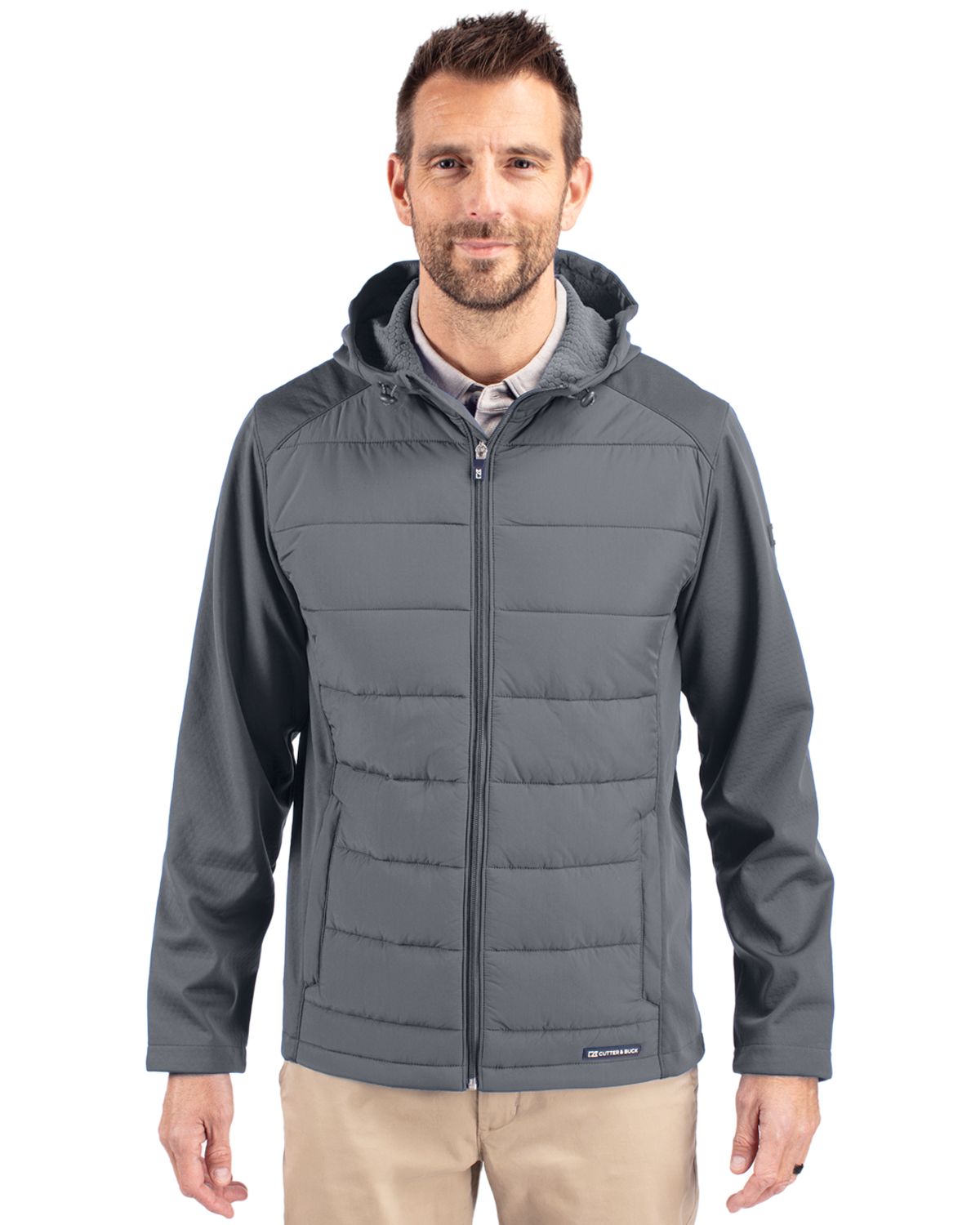 Cutter & Buck Evoke Epic Versatility Recycled Hybrid Softshell Mens Full Zip Hooded Jacket