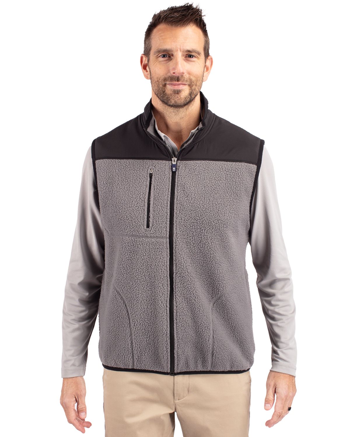 Cutter & Buck Cascade Epic Comfort Recycled Sherpa Fleece Mens Full Zip Vest