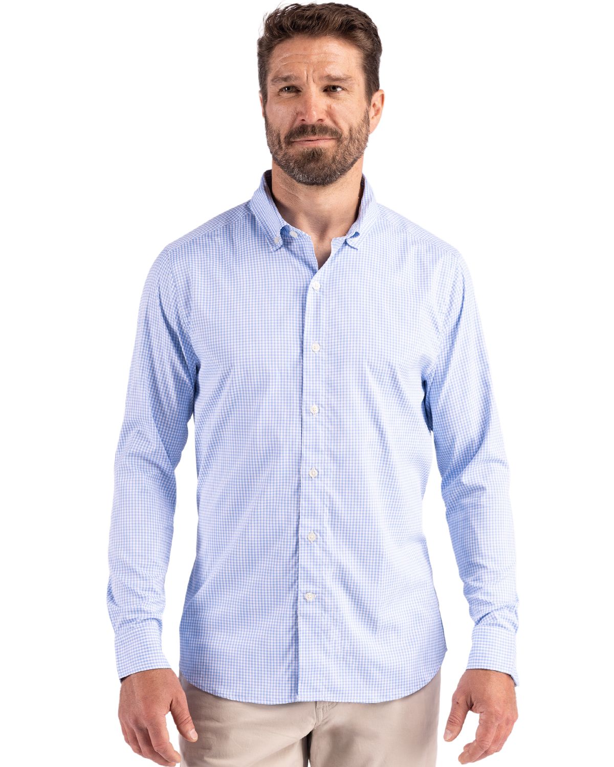 Cutter & Buck Skyline Recycled Gingham Mens Big & Tall Long Sleeve Button Down Dress Shirt