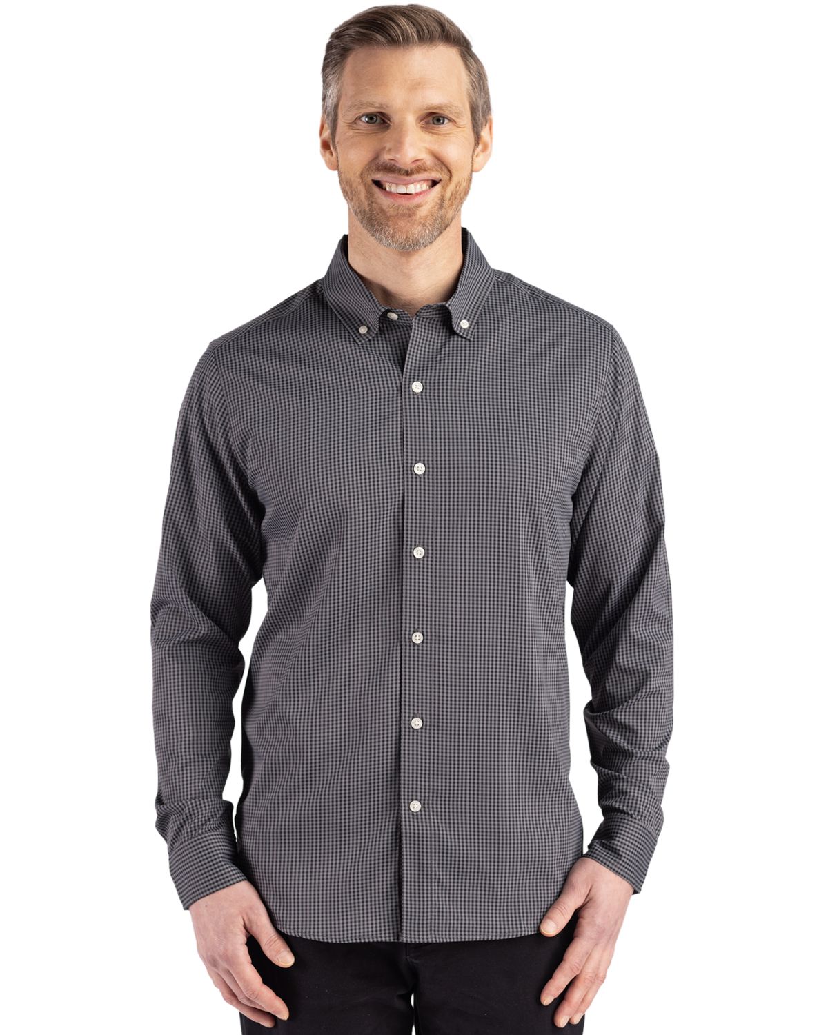 Cutter & Buck Skyline Recycled Gingham Mens Big & Tall Long Sleeve Button Down Dress Shirt