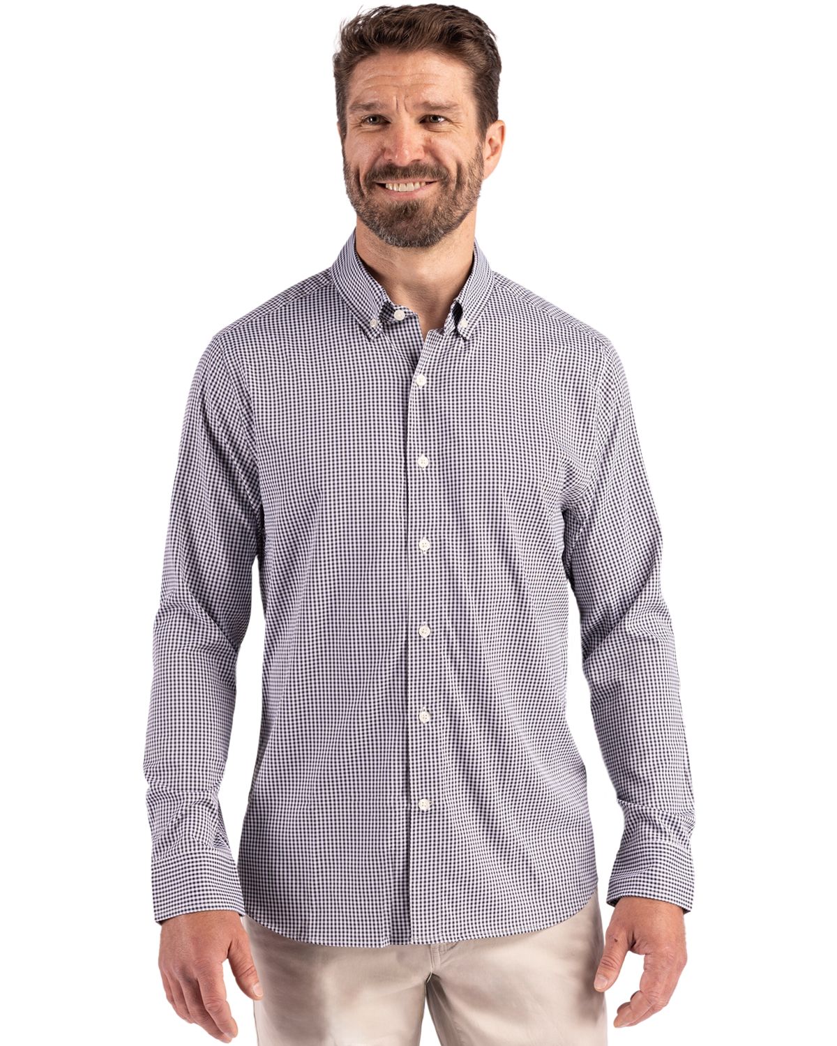 Cutter & Buck Skyline Recycled Gingham Mens Big & Tall Long Sleeve Button Down Dress Shirt