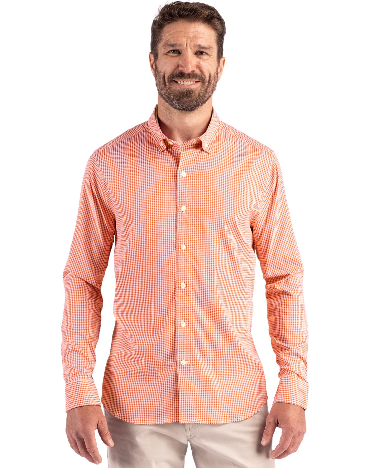 Cutter & Buck Skyline Recycled Gingham Mens Big & Tall Long Sleeve Button Down Dress Shirt