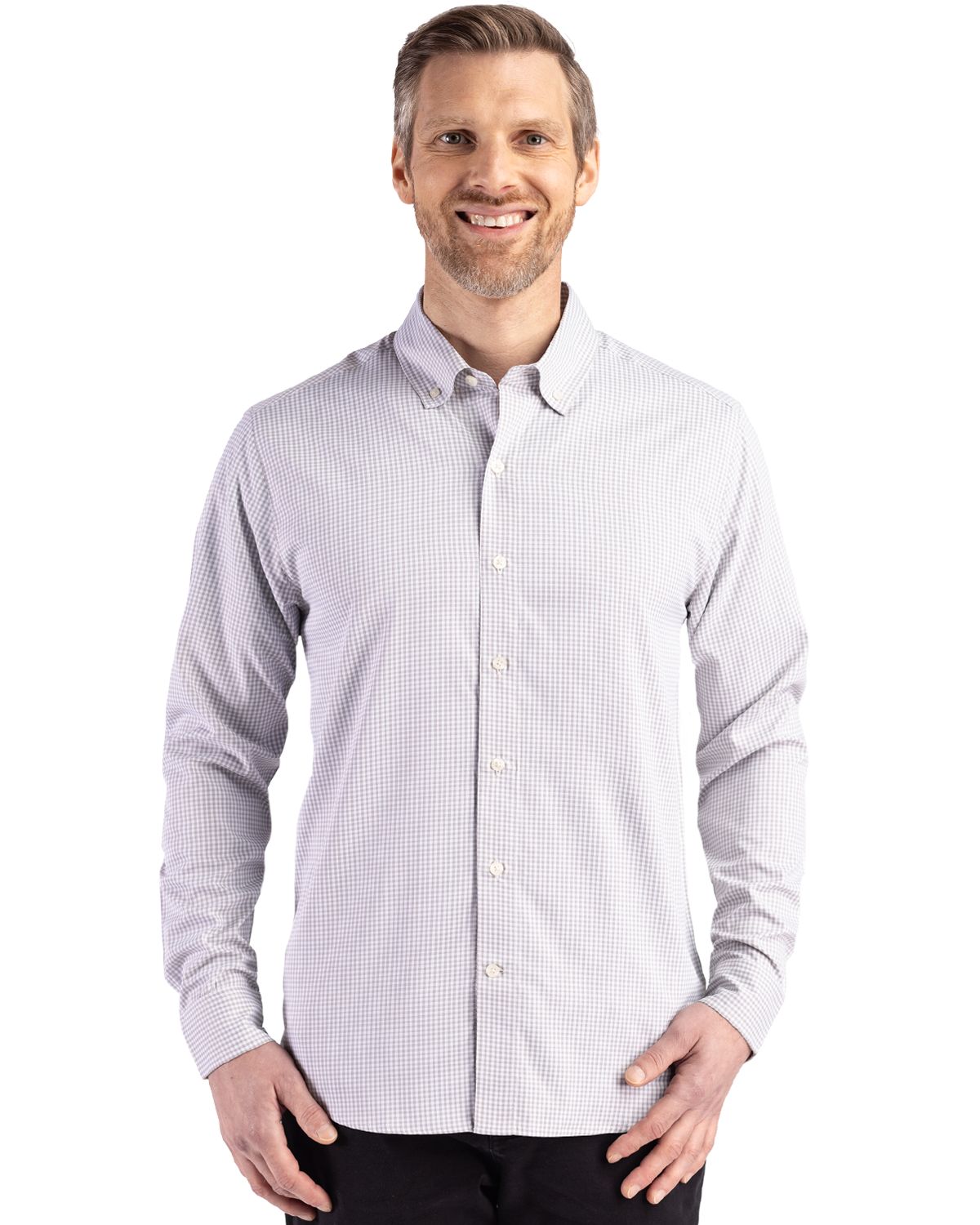 Cutter & Buck Skyline Recycled Gingham Mens Long Sleeve Button Down Dress Shirt