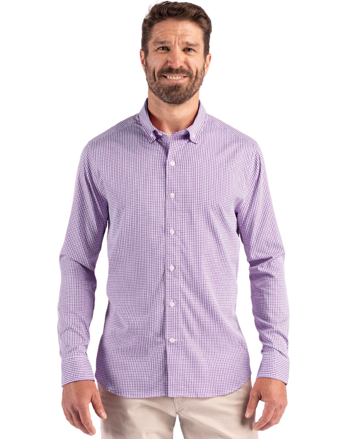 Cutter & Buck Skyline Recycled Gingham Mens Long Sleeve Button Down Dress Shirt