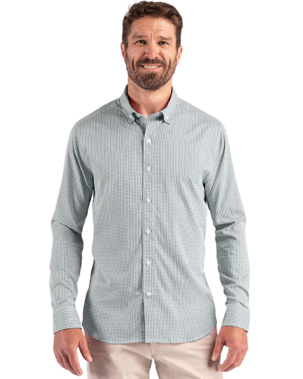 Cutter & Buck Skyline Recycled Gingham Mens Big & Tall Long Sleeve Button Down Dress Shirt