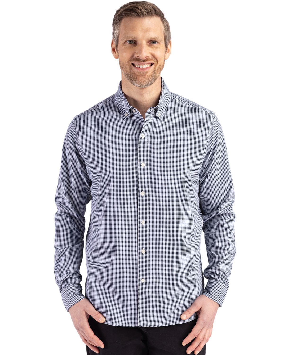 Cutter & Buck Skyline Recycled Gingham Mens Big & Tall Long Sleeve Button Down Dress Shirt