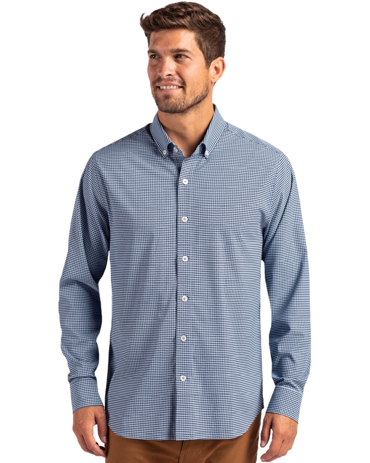 Cutter & Buck Skyline Recycled Gingham Mens Big & Tall Long Sleeve Button Down Dress Shirt