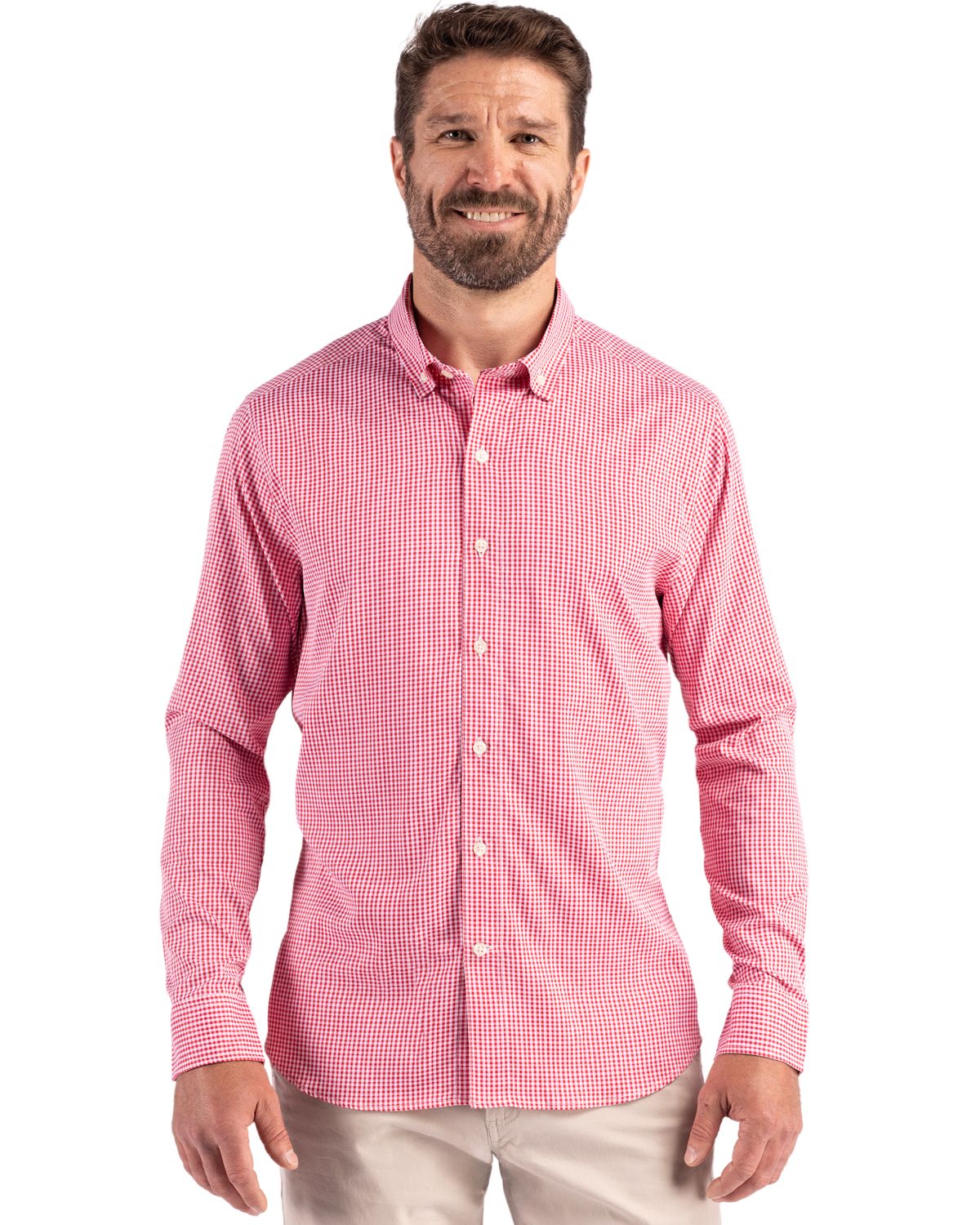 Cutter & Buck Skyline Recycled Gingham Mens Long Sleeve Button Down Dress Shirt