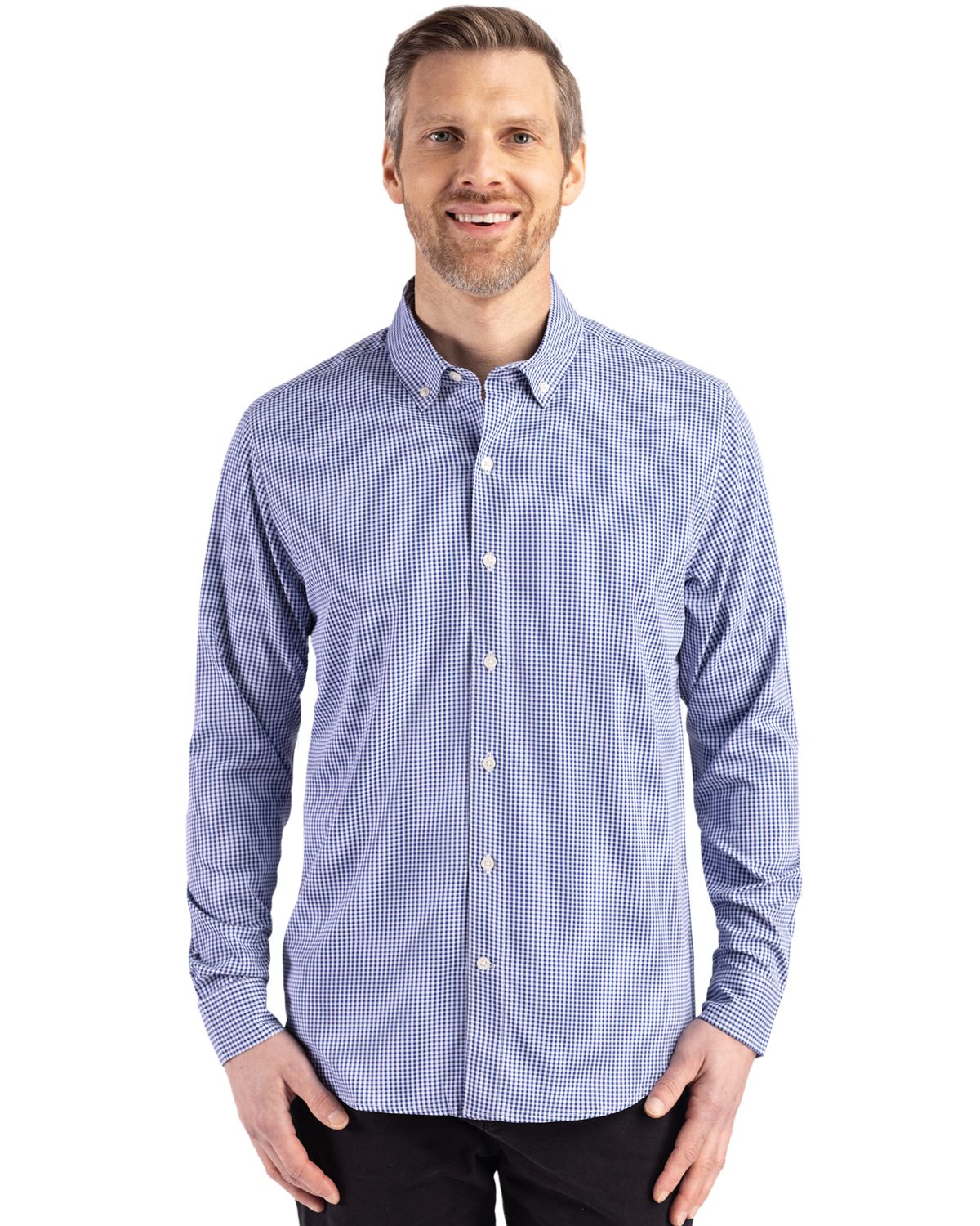 Cutter & Buck Skyline Recycled Gingham Mens Big & Tall Long Sleeve Button Down Dress Shirt