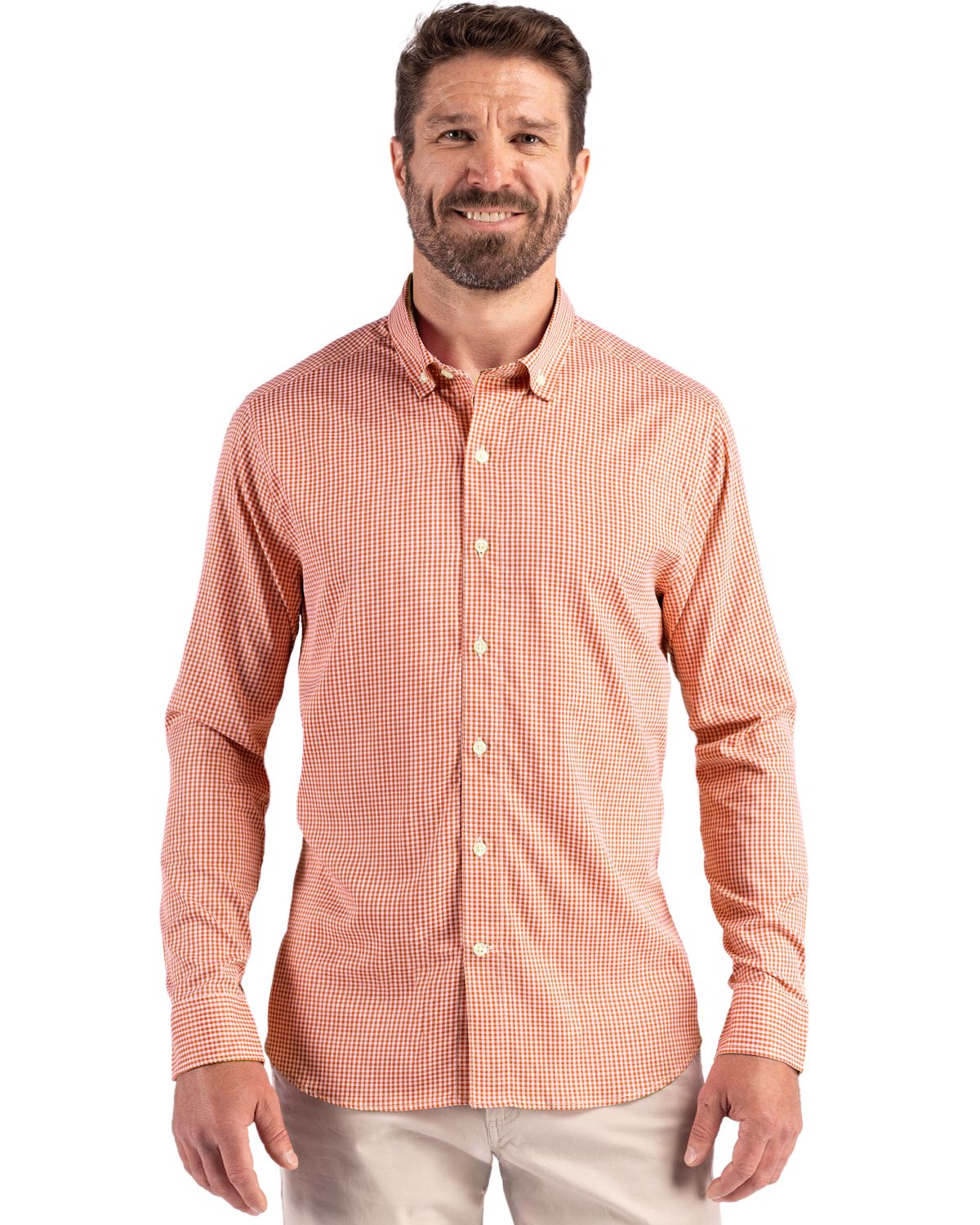 Cutter & Buck Skyline Recycled Gingham Mens Long Sleeve Button Down Dress Shirt