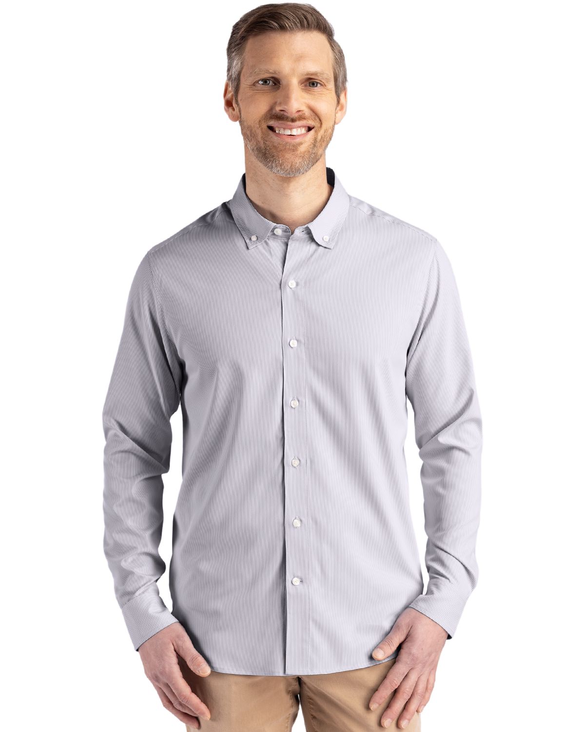 Cutter & Buck Skyline Recycled Pinstripe Mens Big & Tall Long Sleeve Button Down Dress Shirt