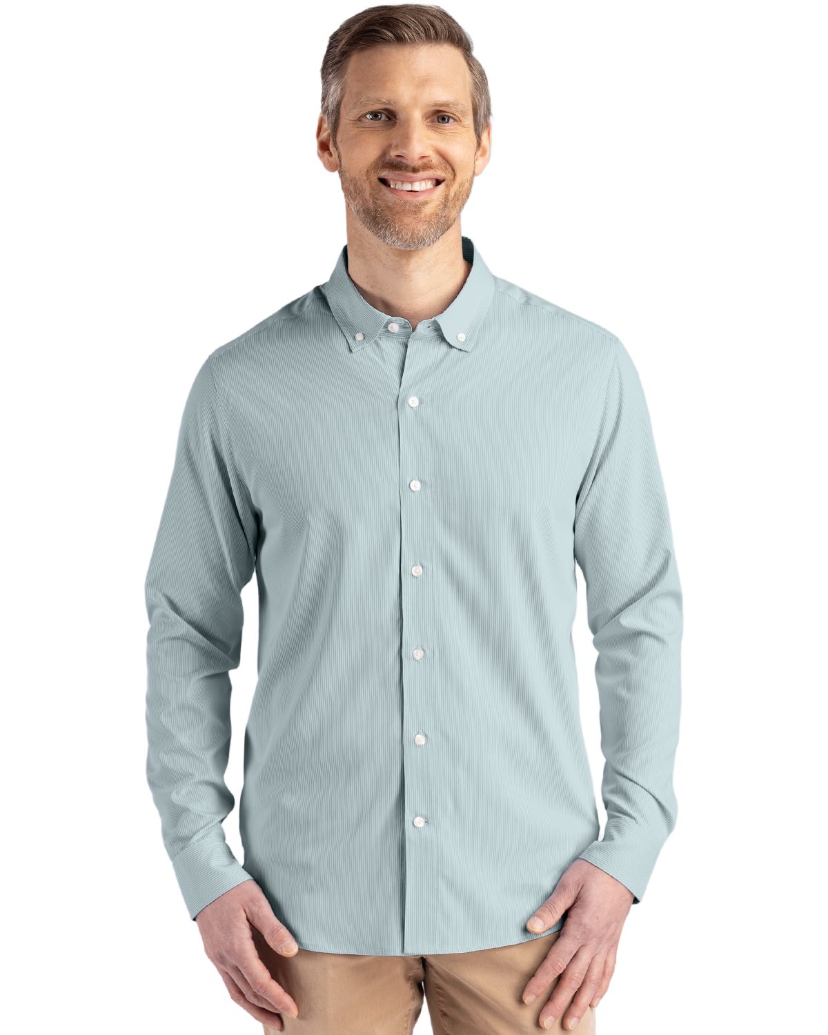 Cutter & Buck Skyline Recycled Pinstripe Mens Big & Tall Long Sleeve Button Down Dress Shirt