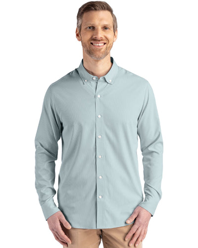 Cutter & Buck Skyline Recycled Pinstripe Mens Long Sleeve Button Down Dress Shirt