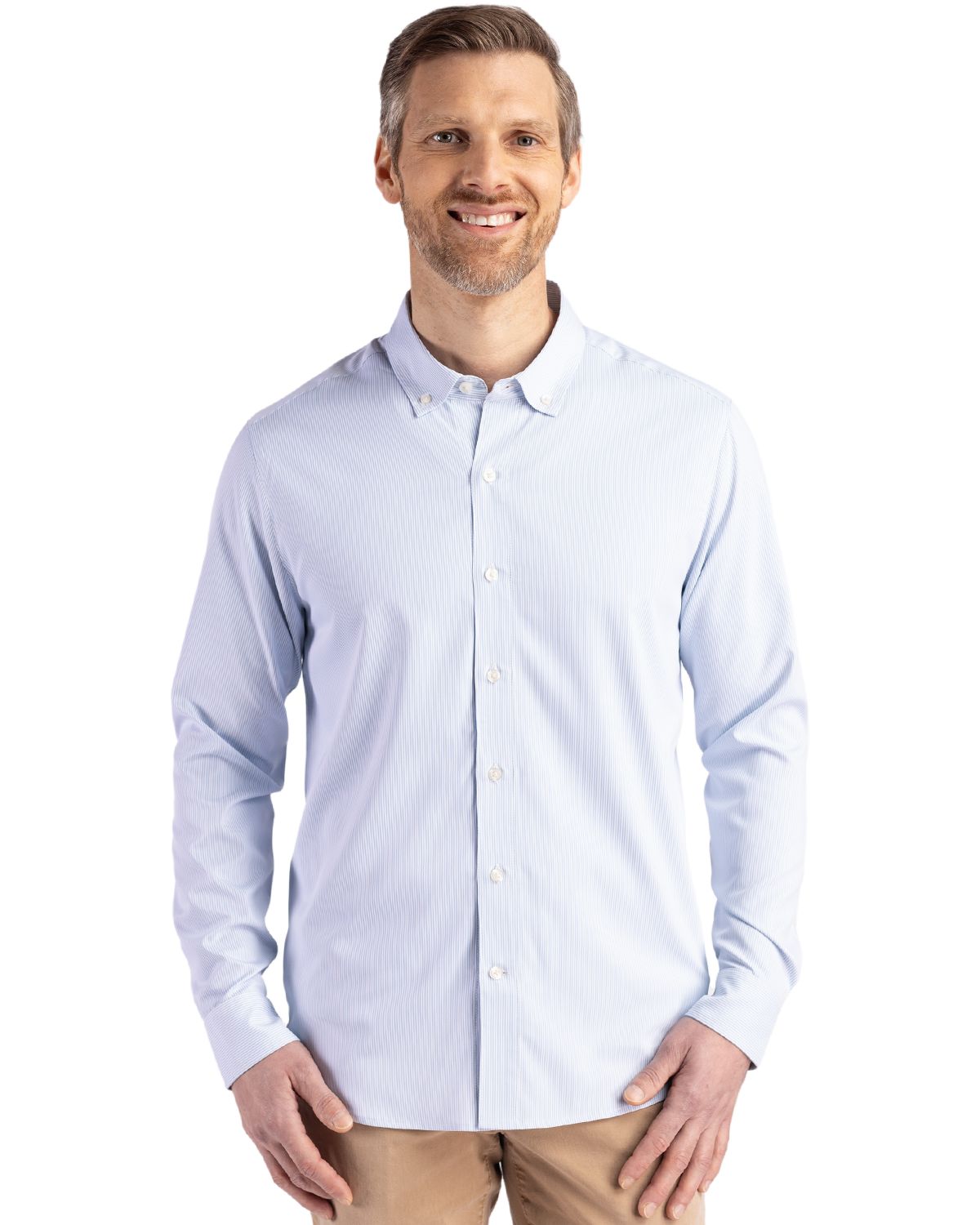 Cutter & Buck Skyline Recycled Pinstripe Mens Big & Tall Long Sleeve Button Down Dress Shirt