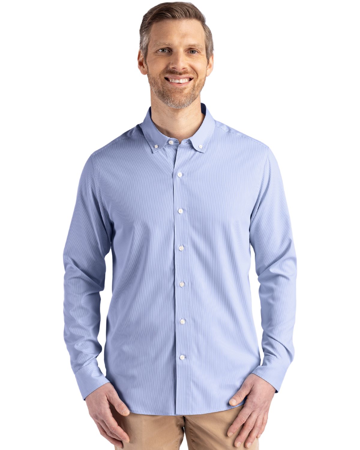 Cutter & Buck Skyline Recycled Pinstripe Mens Big & Tall Long Sleeve Button Down Dress Shirt