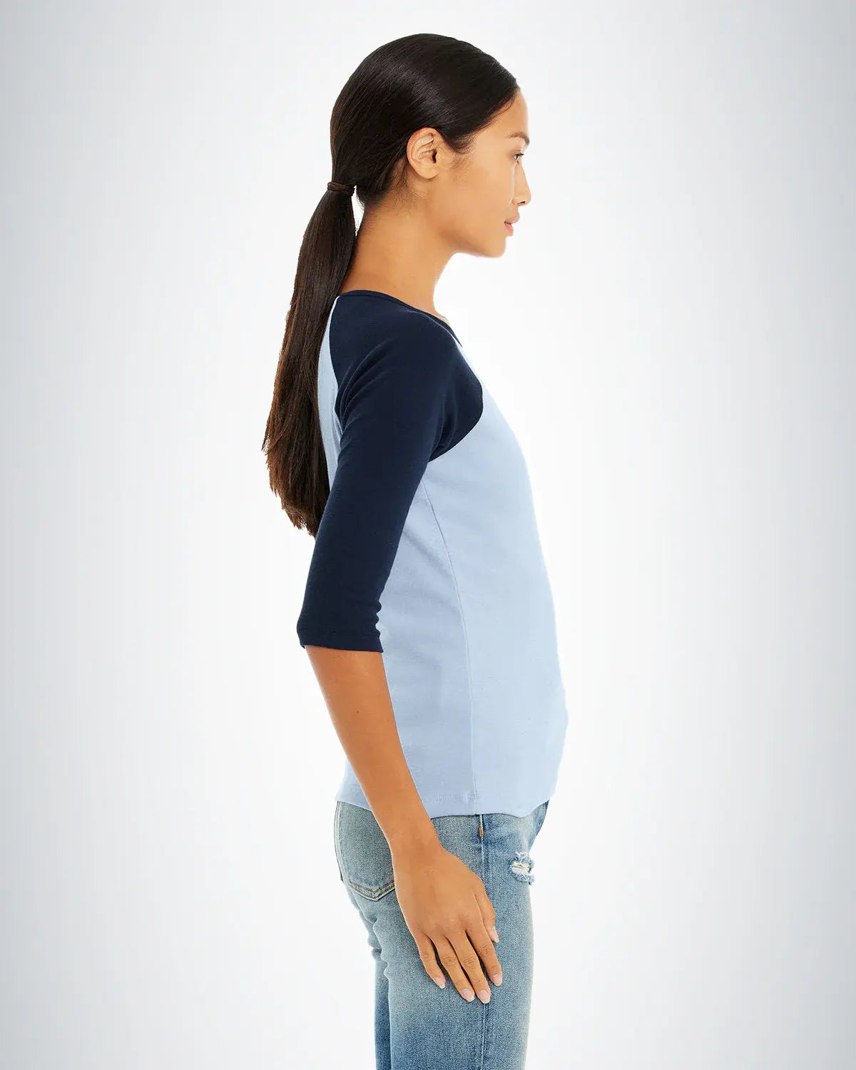 BELLA + CANVAS 2000 Women 1X1 Baby Rib Raglan Three-Quarter Sleeve Tee