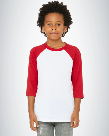 BELLA + CANVAS 3200Y Youth Three-Quarter Sleeve Baseball Tee